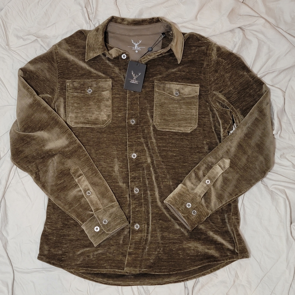 NWT NICOBY Antique Shacket Men's Corduroy Velour Olive Brwn Size Medium Neutral